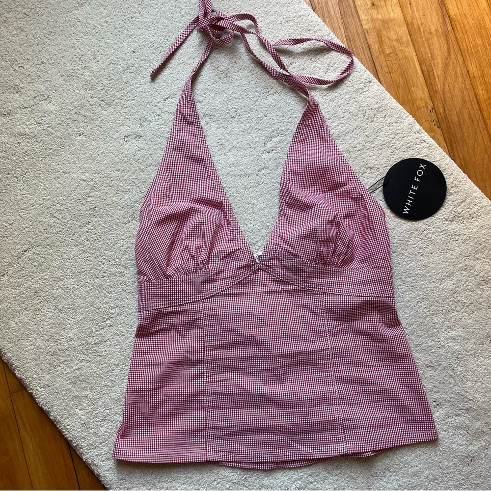 White Fox Red Gingham Halter Top